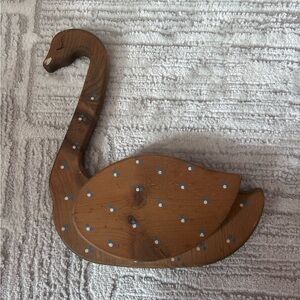 Wooden Swan Decor with Blue Accents
